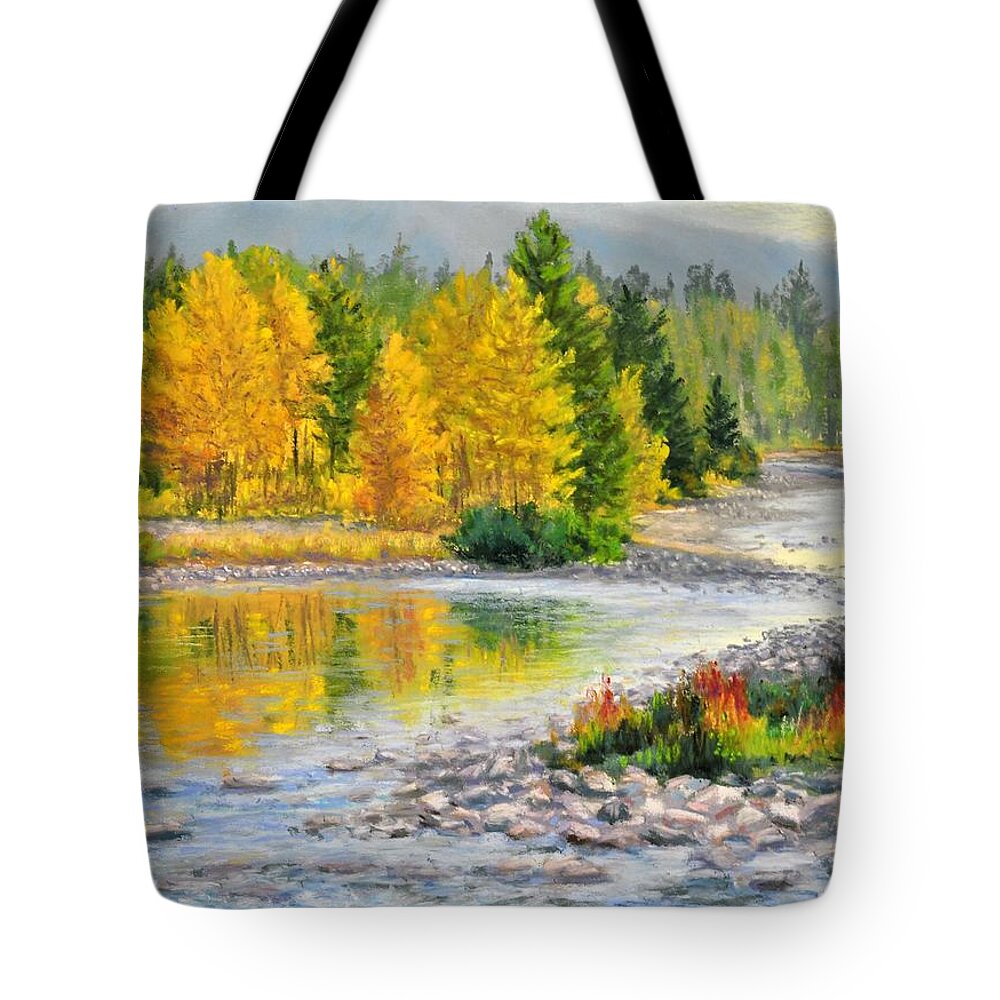 Fall Tote Bag featuring the painting Along The Stream by Lee Tisch Bialczak