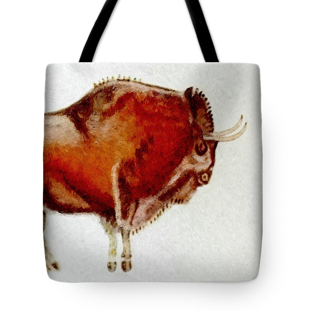 Altamira Tote Bag featuring the digital art Altamira Prehistoric Bison by Weston Westmoreland