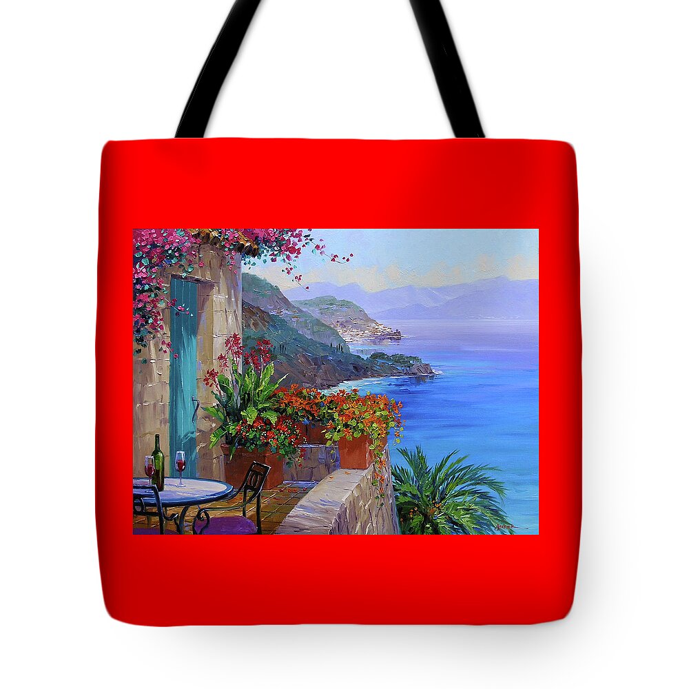 Amalfi Coast Tote Bag featuring the painting Amalfi Splendor by Mikki Senkarik