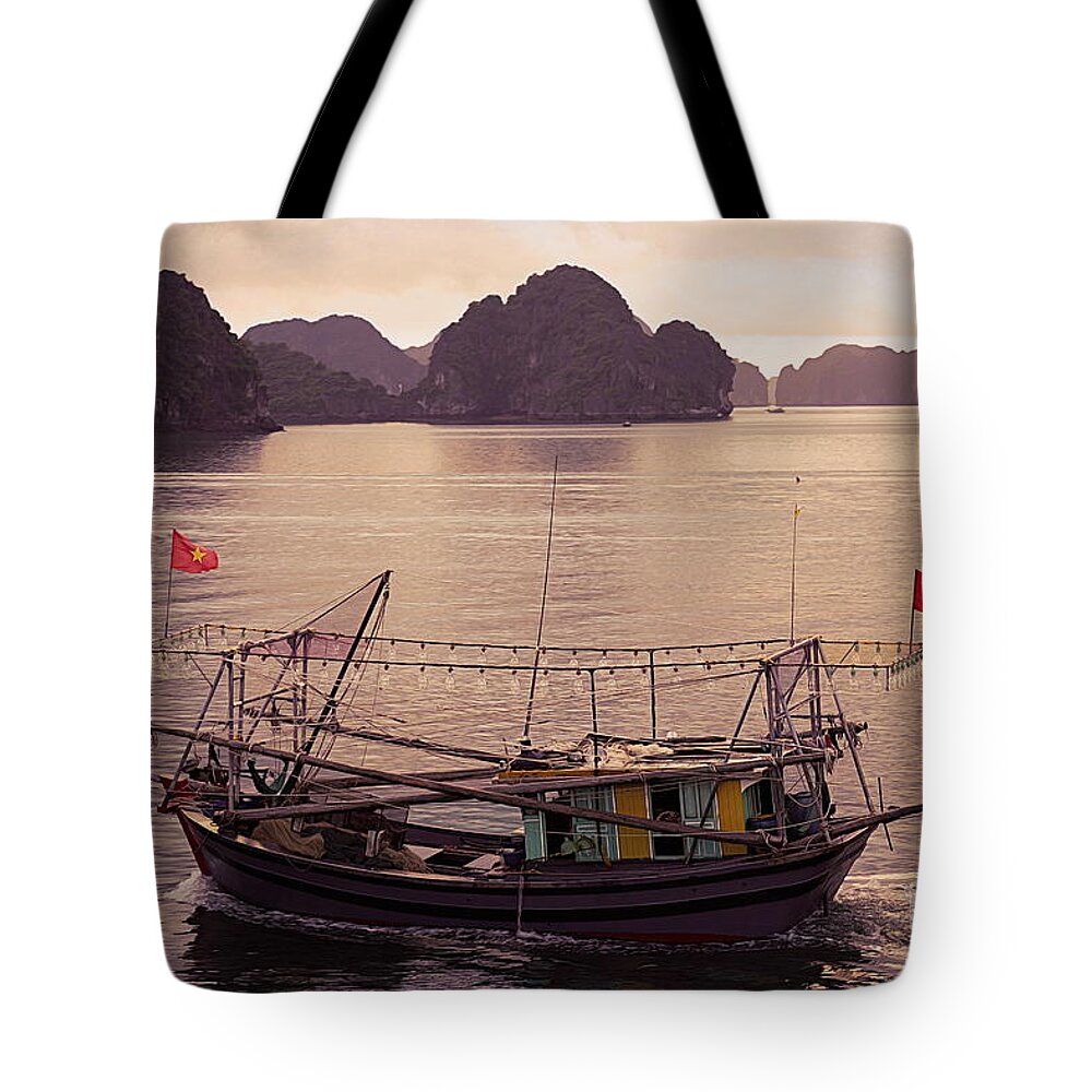 Vietnam Tote Bag featuring the photograph Amber Tones Fishing Vessel Vietnam by Chuck Kuhn