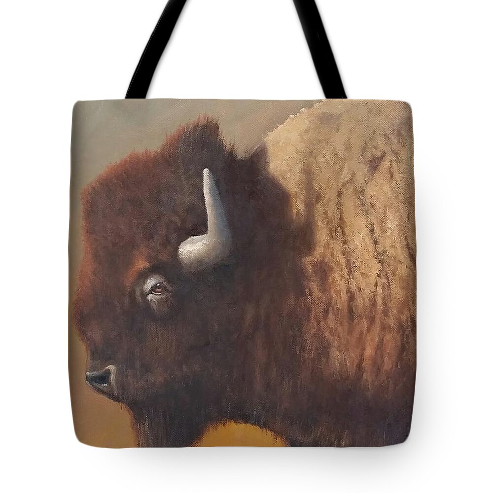 Bison Tote Bag featuring the painting American Bison by Paul K Hill