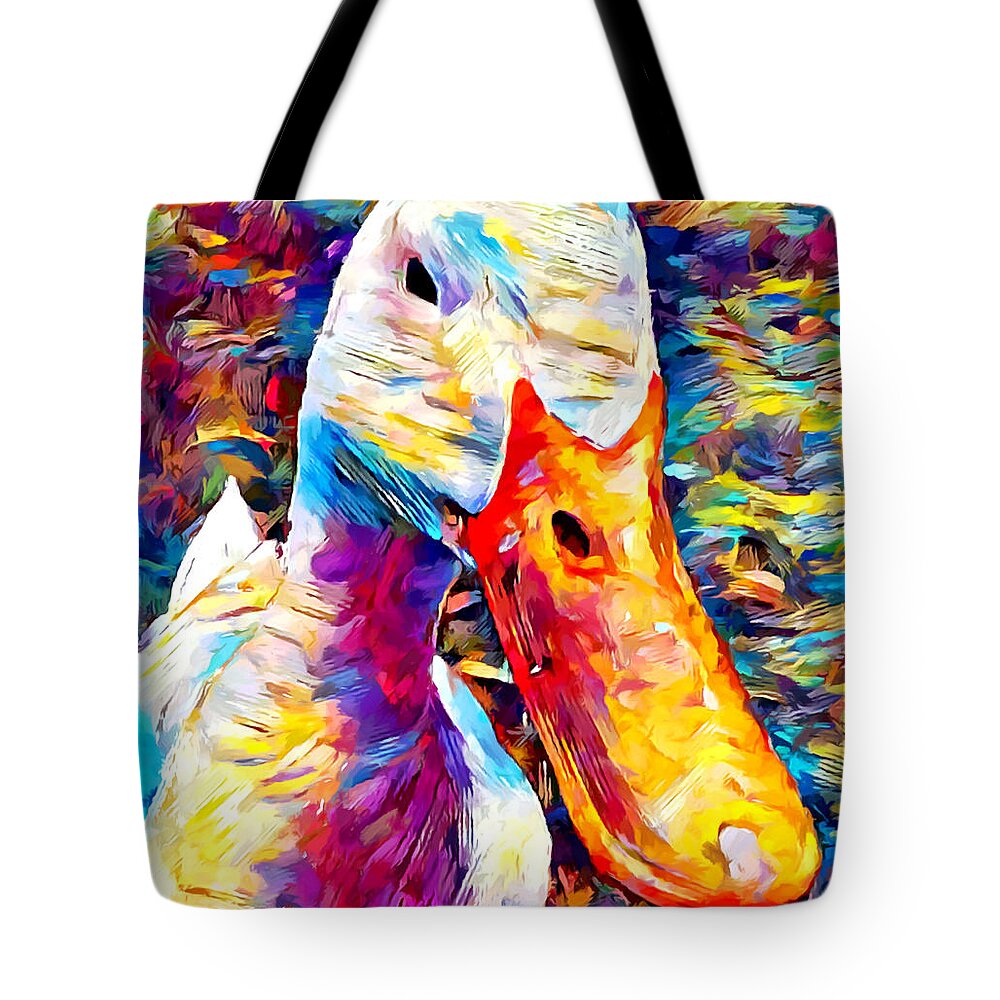 Duck Tote Bag featuring the painting American Pekin by Chris Butler