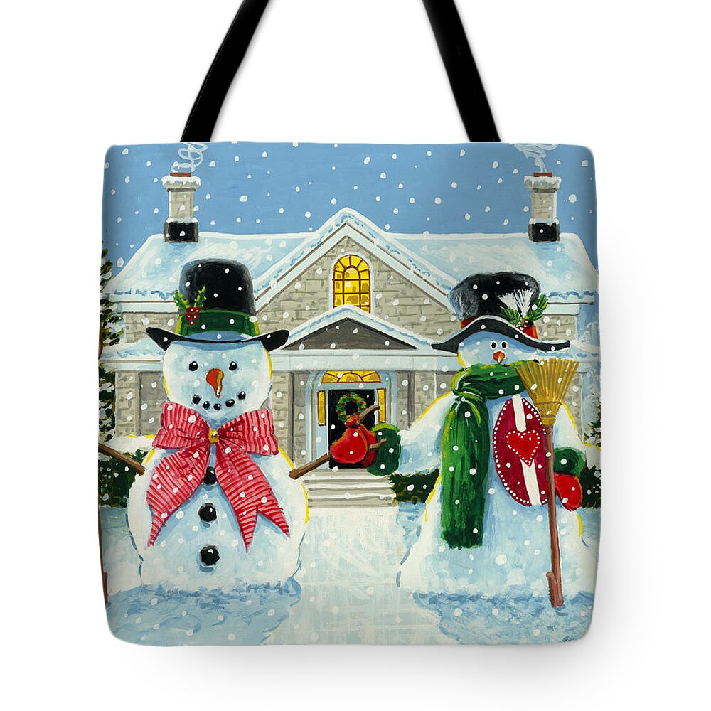 American Tote Bag featuring the painting American Snowman Gothic by Richard De Wolfe