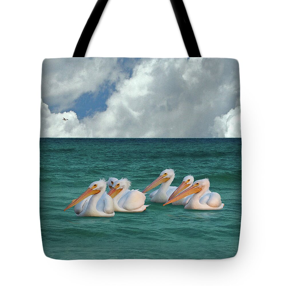 Birds Tote Bag featuring the digital art American White Pelicans of Florida by M Spadecaller