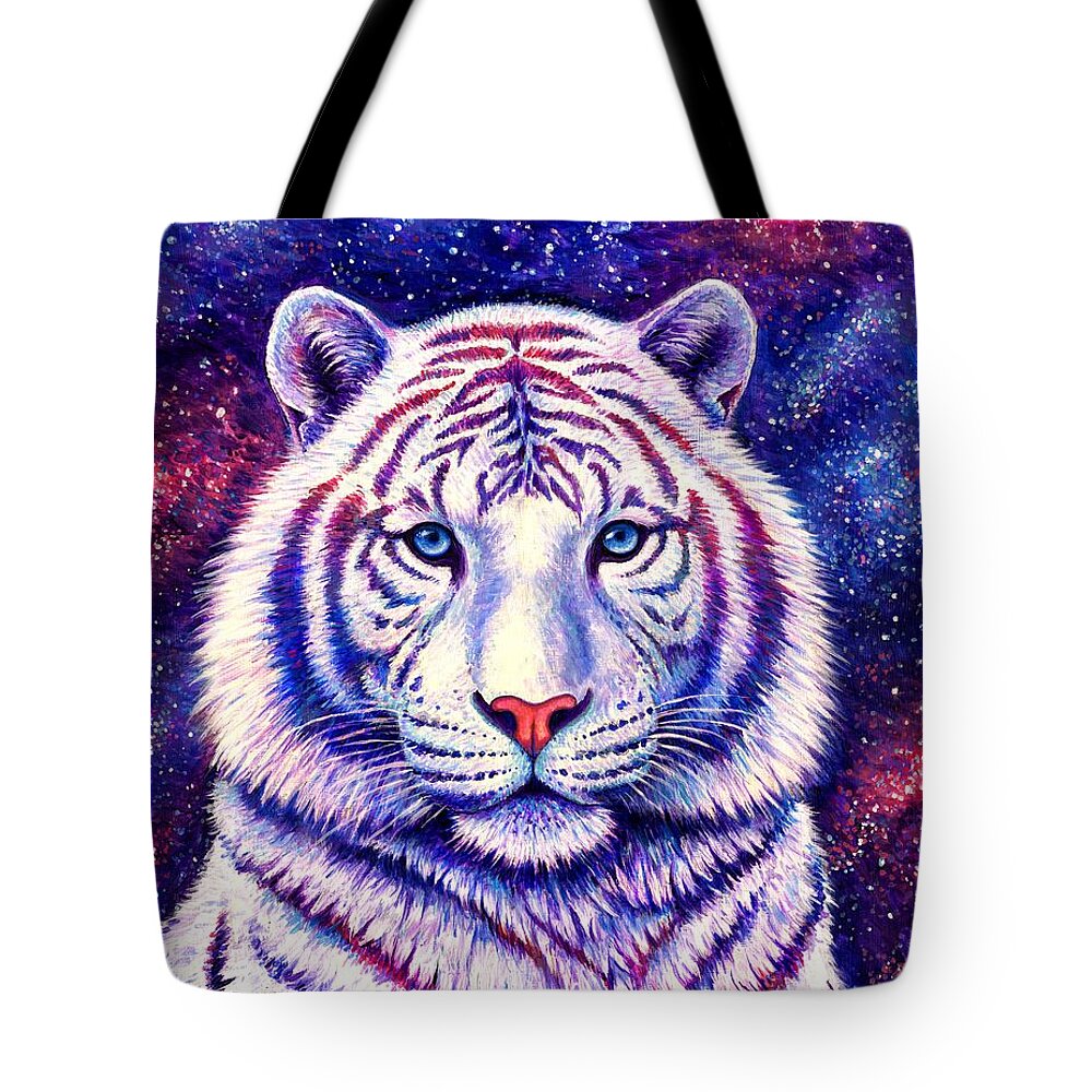 Tiger Tote Bag featuring the painting Among the Stars - Cosmic White Tiger by Rebecca Wang