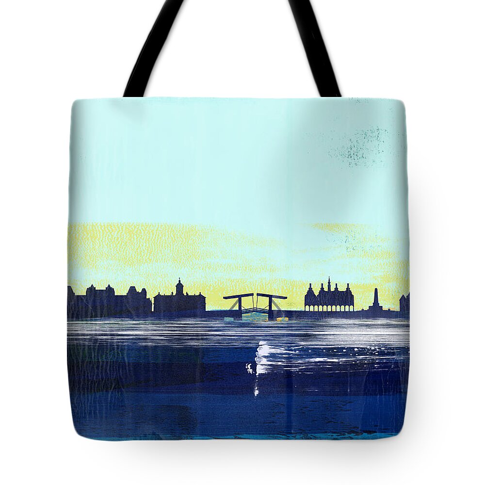 Amsterdam Tote Bag featuring the mixed media Amsterdam Abstract Skyline II by Naxart Studio
