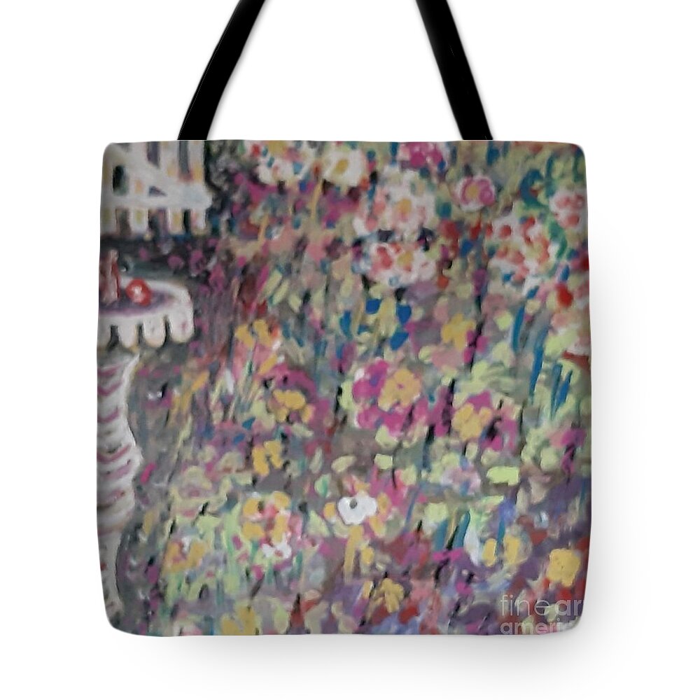 Flowers Tote Bag featuring the painting An abundance of flowers in a garden by Sam Shaker