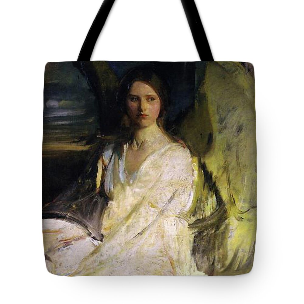 Angels Tote Bag featuring the mixed media Angel Guardian Sitting 106 by Abbott Handerson Thayer