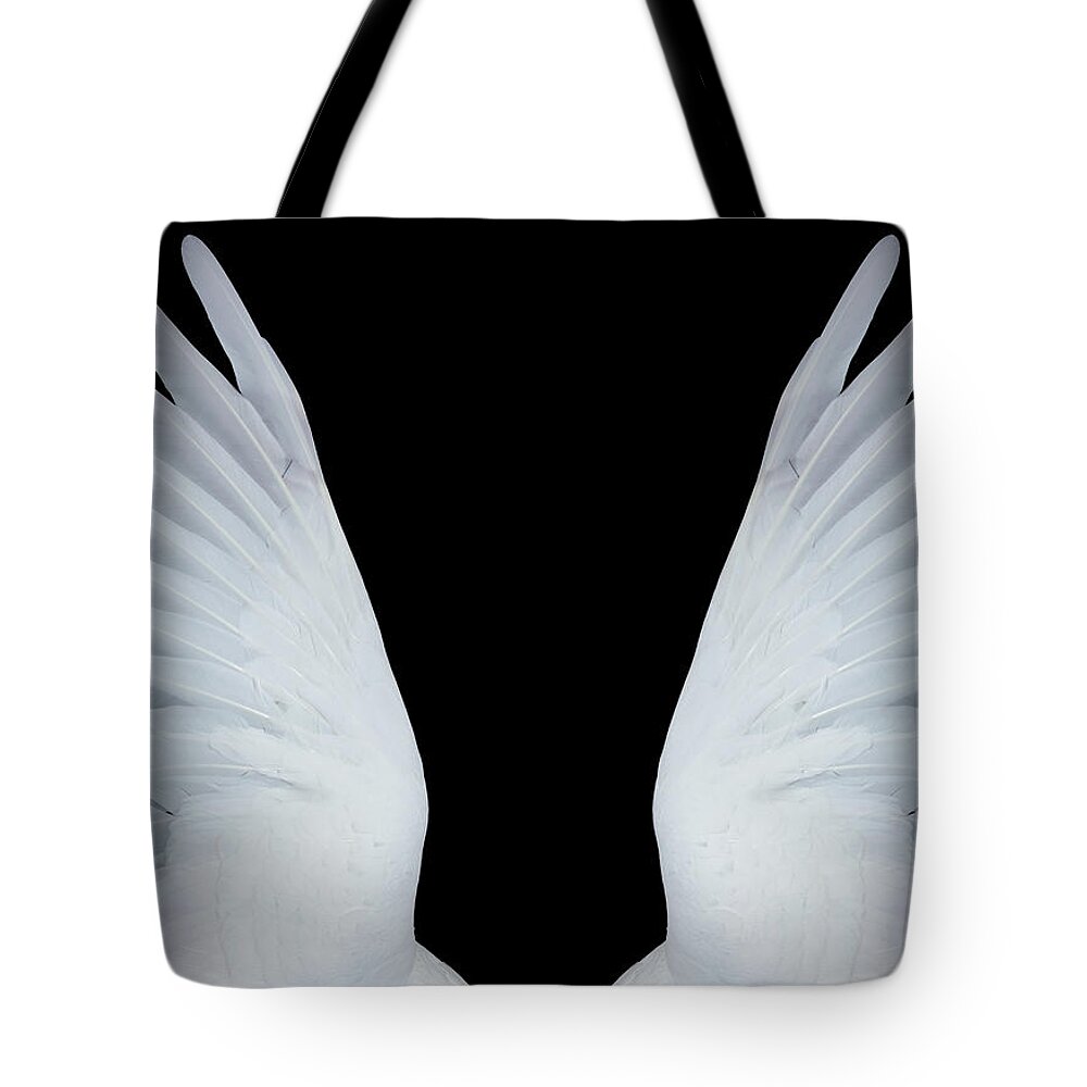Black Color Tote Bag featuring the photograph Angel Wings, Xxxl by Seraficus
