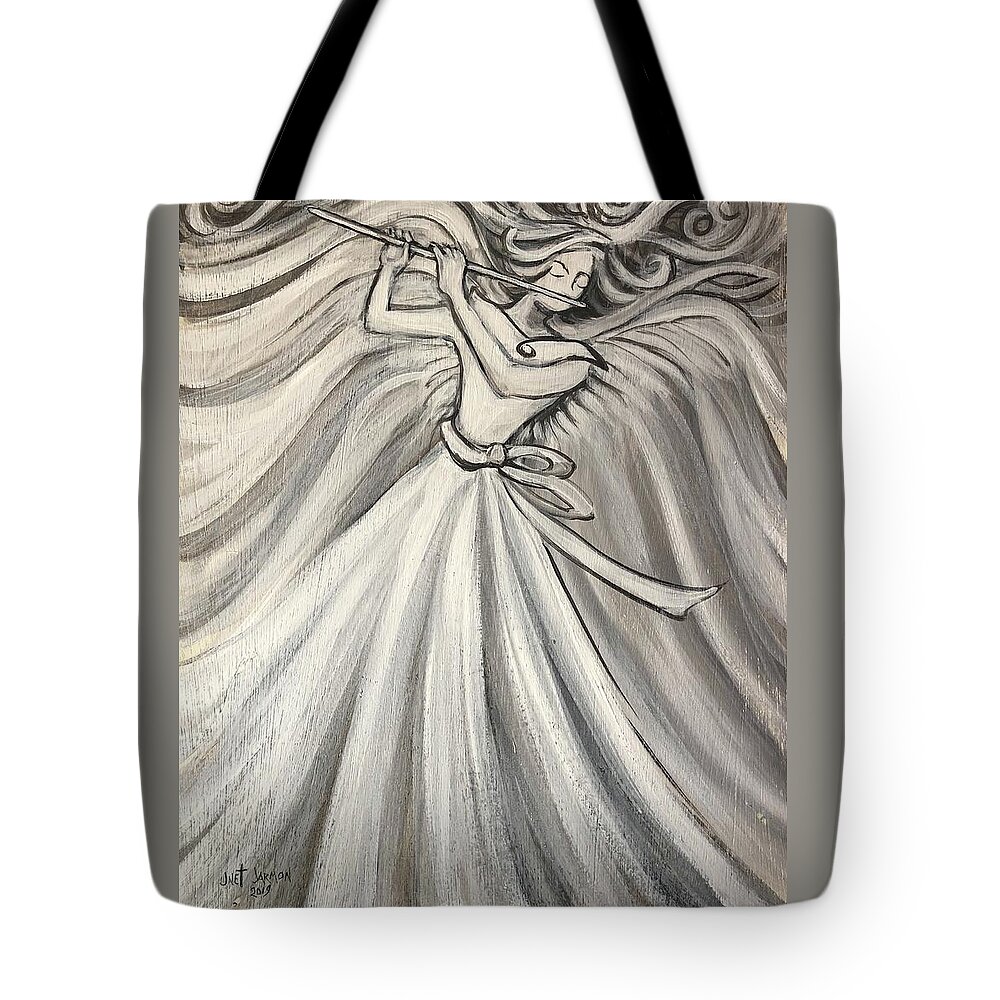 Angel Tote Bag featuring the painting Angelic Flutist by Jeanette Jarmon