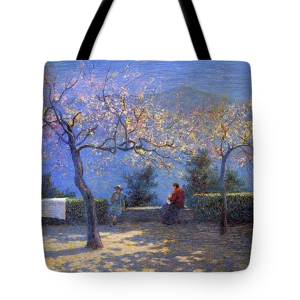 Nature Tote Bag featuring the painting Angelo Morbelli 1853-1919, Spring in Colma - 1906 by Angelo Morbelli
