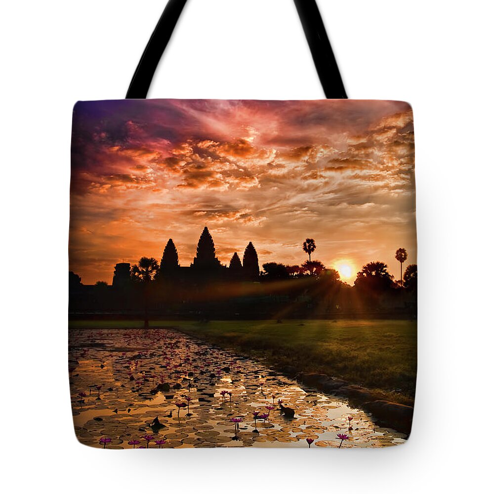 Scenics Tote Bag featuring the photograph Angkor Wat At Sunrise by Andrew Jk Tan