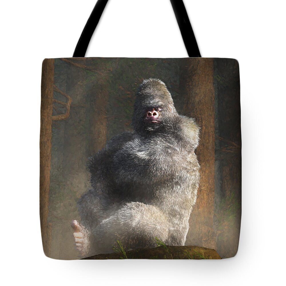 White Ape Tote Bag featuring the digital art Angry White Ape by Daniel Eskridge