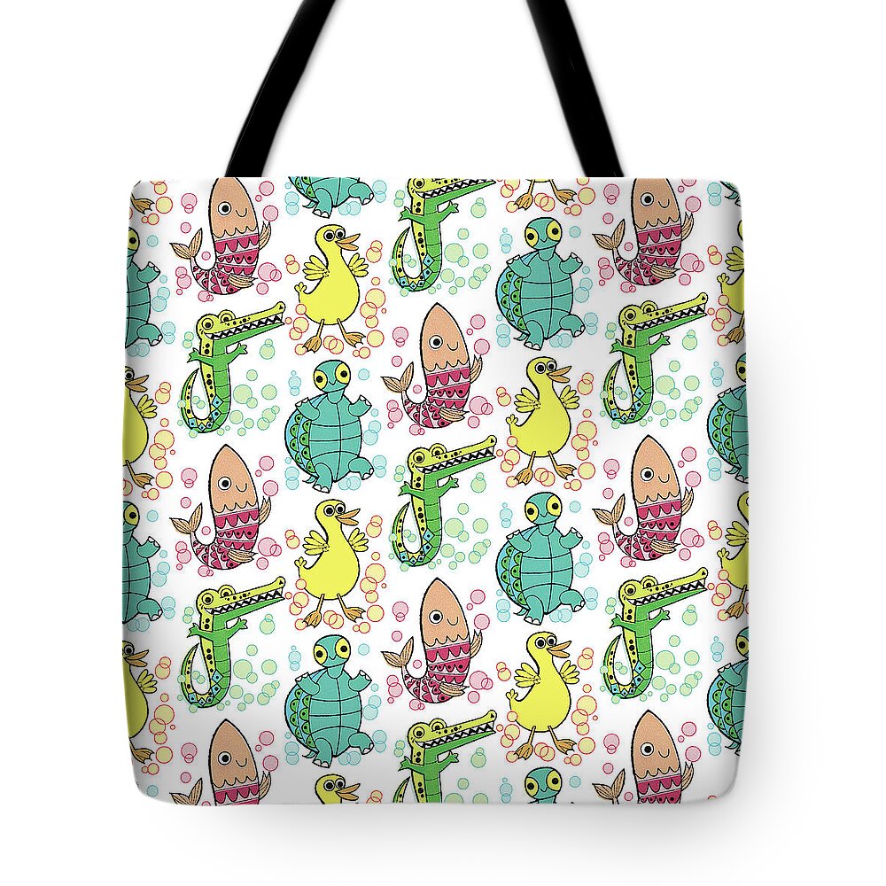 Alligator Tote Bag featuring the drawing Animal pattern by CSA Images