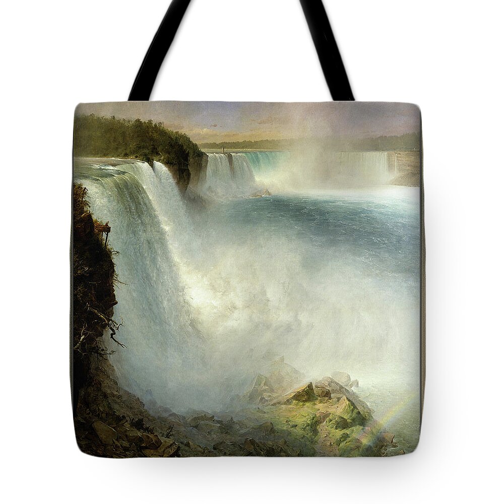 Anne Page Tote Bag featuring the painting Niagara Falls, from the American Side by Frederic Edwin Church Old Masters Reproduction by Rolando Burbon