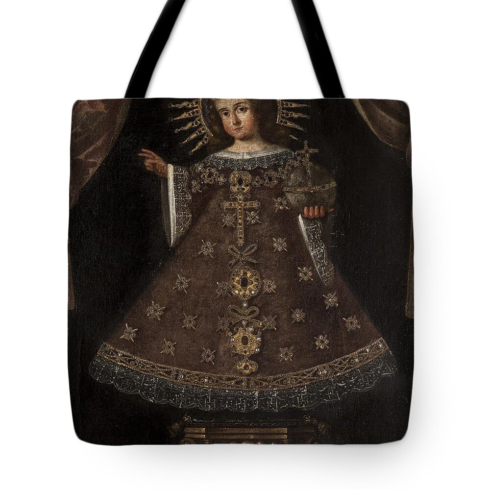 Anonymous Tote Bag featuring the painting Anonymous / 'Child Jesus in an attitude of blessing', 18th century, Oil on canvas, 0.90 x 0.60 m. by Anonymous