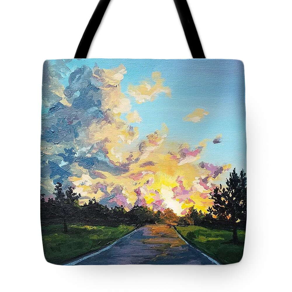Sunrise Tote Bag featuring the painting Anticipation by Allison Fox