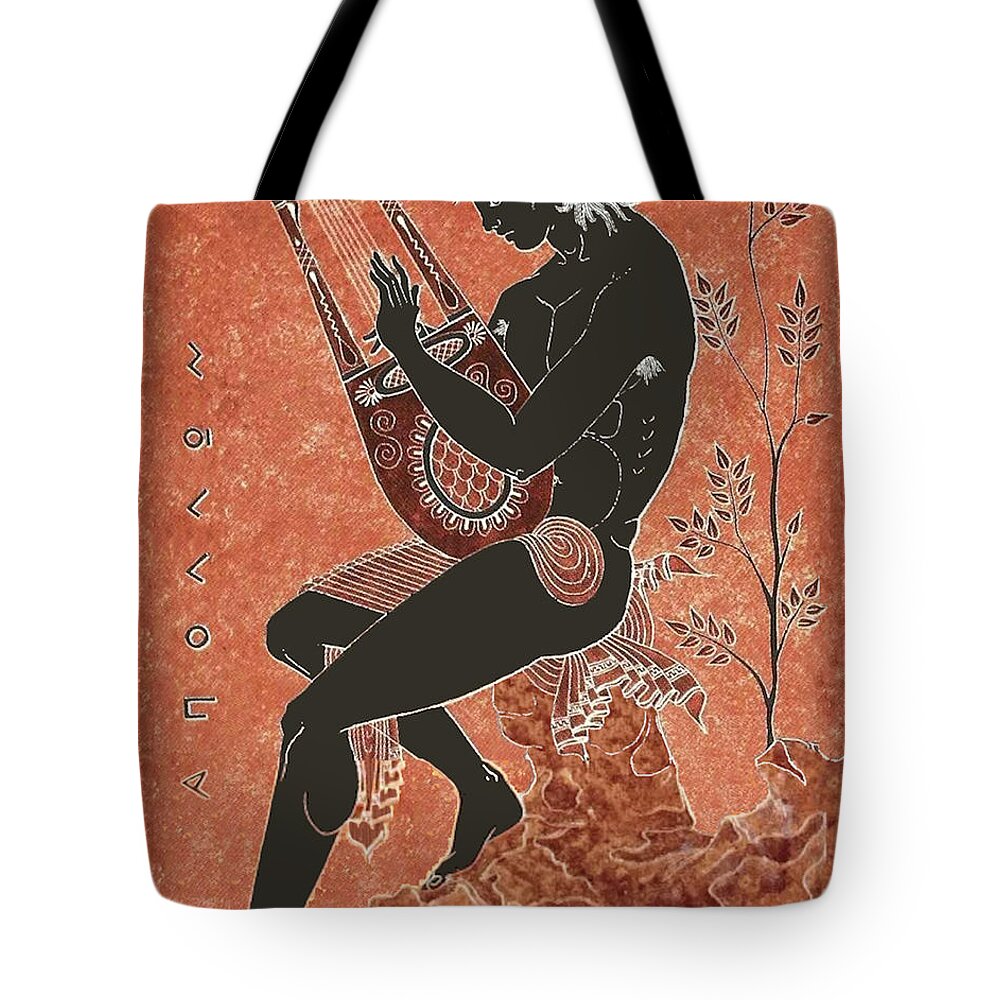 Apollo Tote Bag featuring the painting Apollo on a Rock playing a Lyre by Anonymous