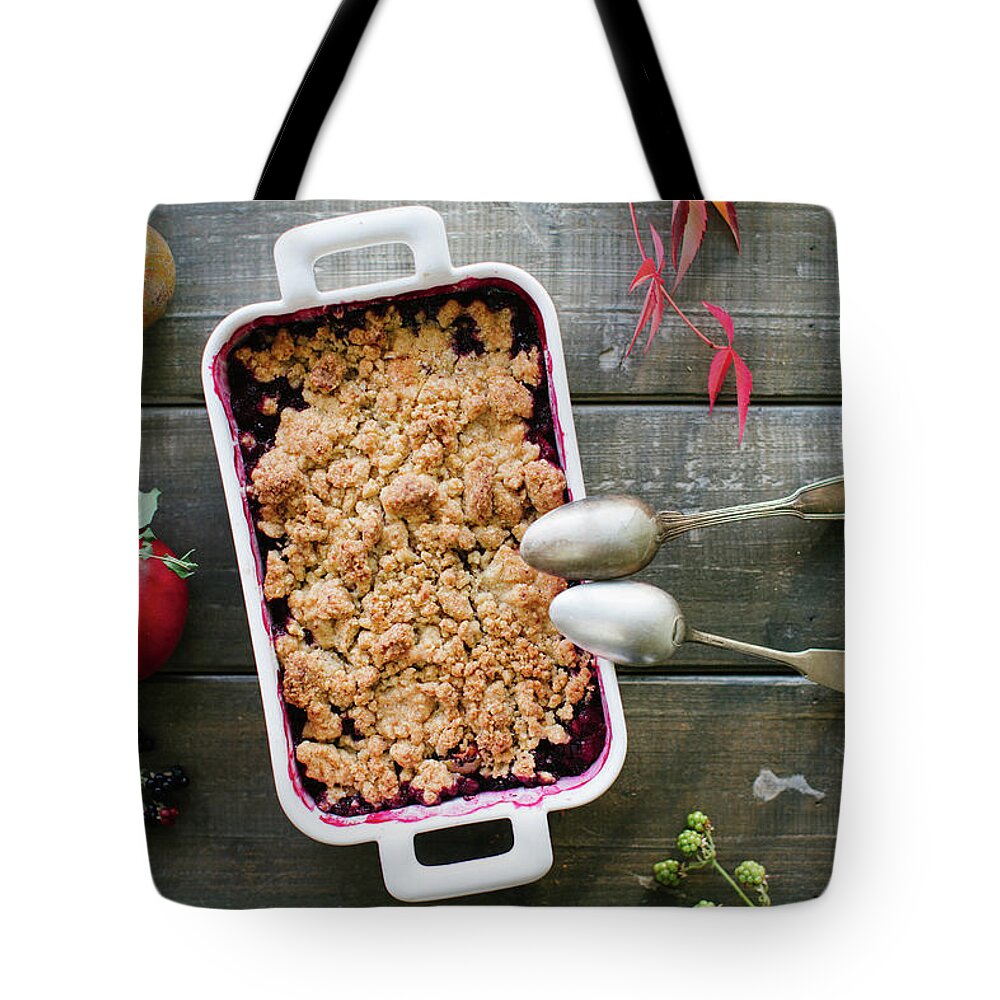 Spoon Tote Bag featuring the photograph Apple Berry Crumble by Ingwervanille