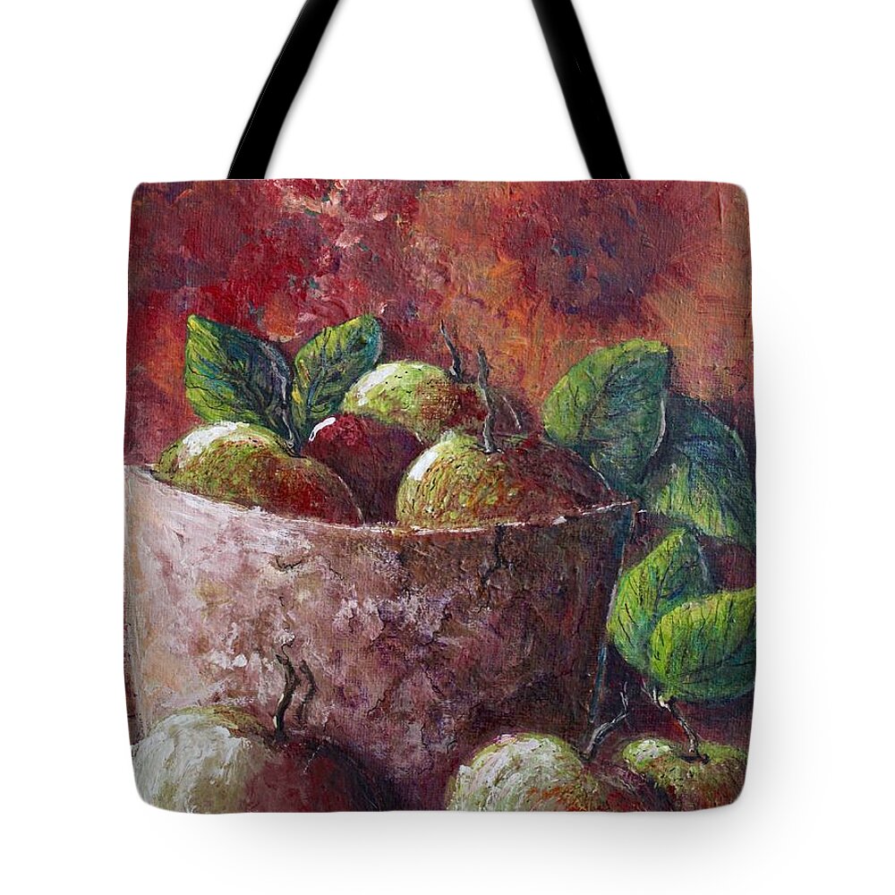 Still Life Tote Bag featuring the painting Apple picking time by Megan Walsh
