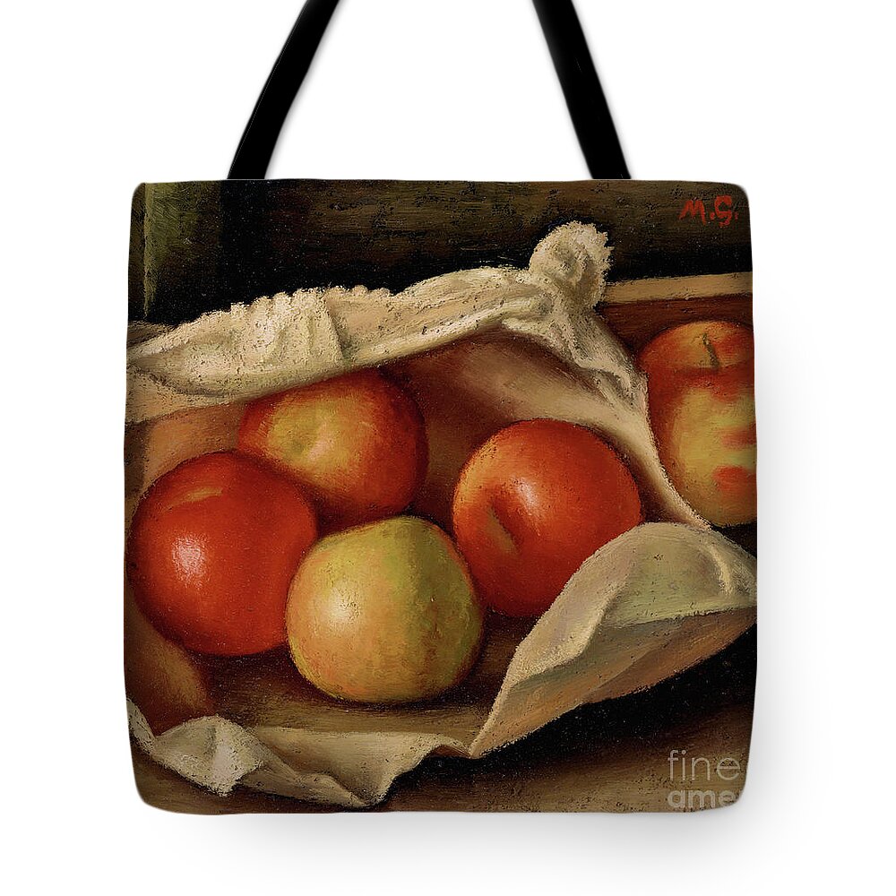Apple Tote Bag featuring the painting Apples In A Bag, 1925 Oil On Cardboard by Mark Gertler