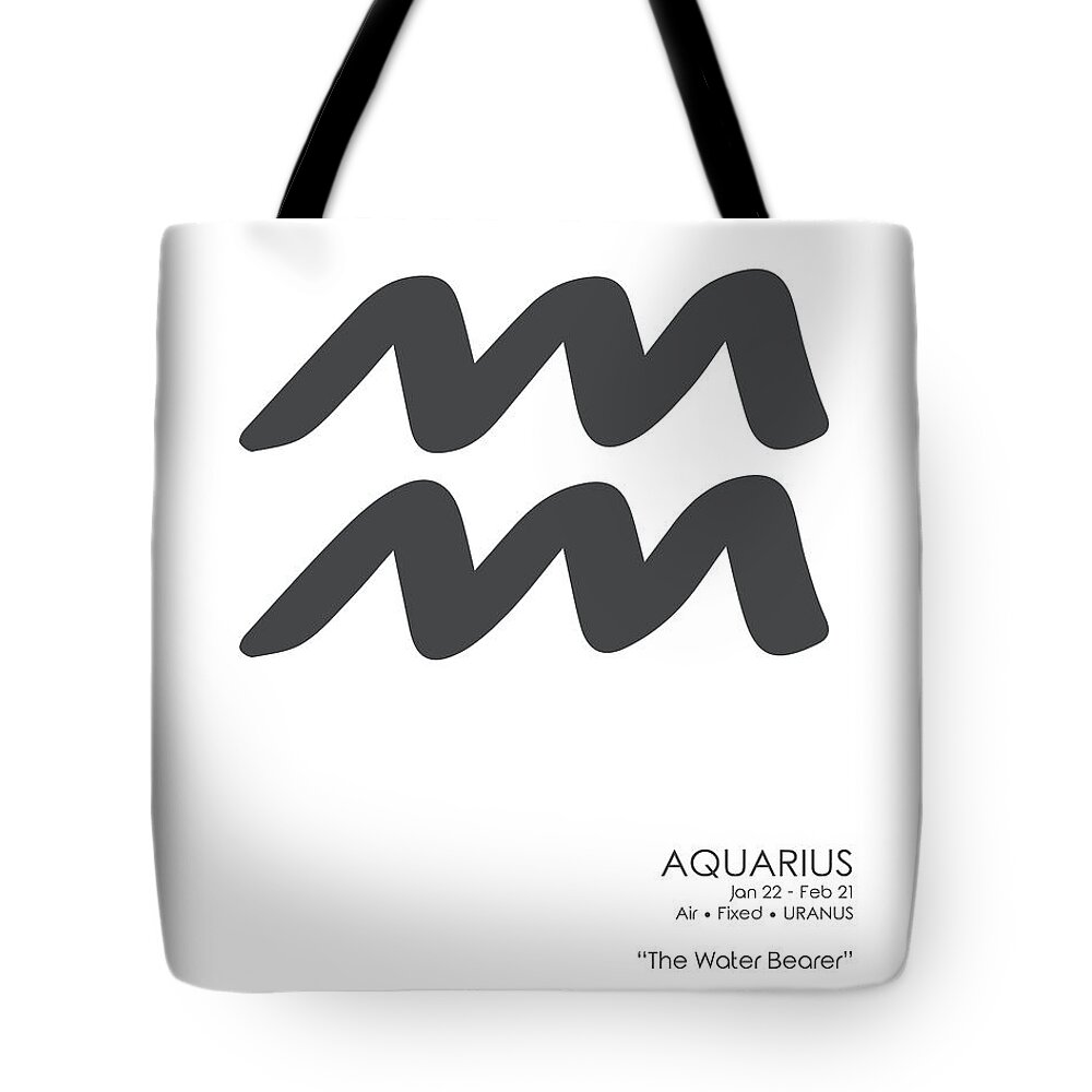 Aquarius Tote Bag featuring the mixed media Aquarius Print - Zodiac Signs Print - Zodiac Posters - Aquarius Poster - Black and White by Studio Grafiikka