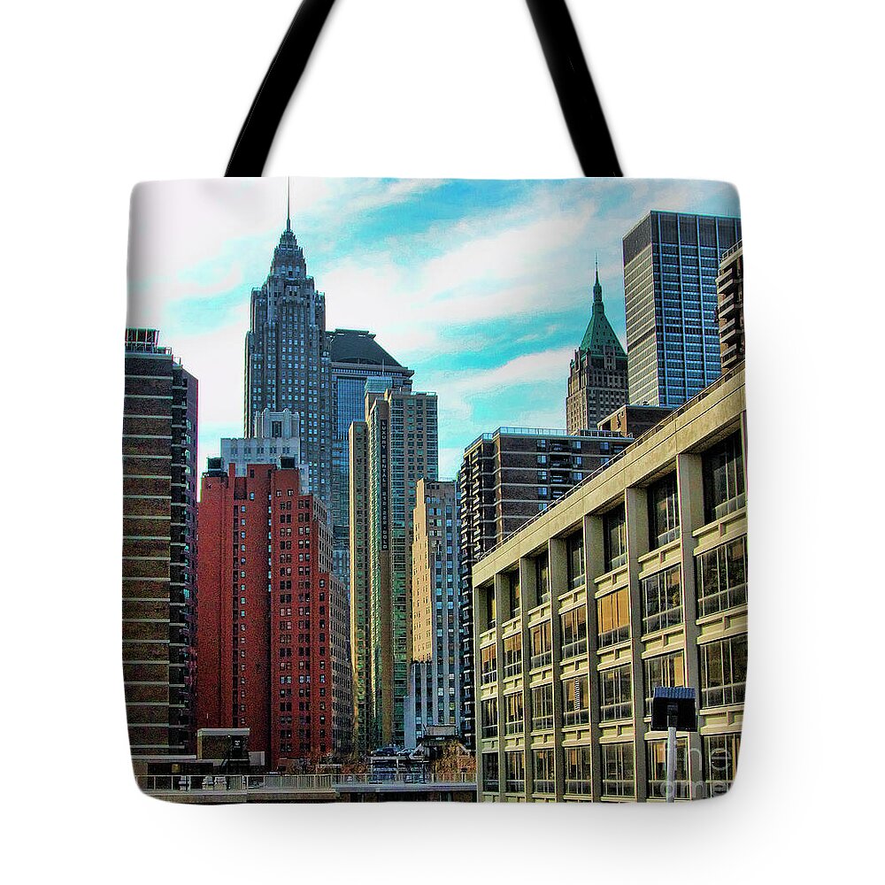 Ny Tote Bag featuring the photograph Architecture NYC from Brooklyn Bridge by Chuck Kuhn