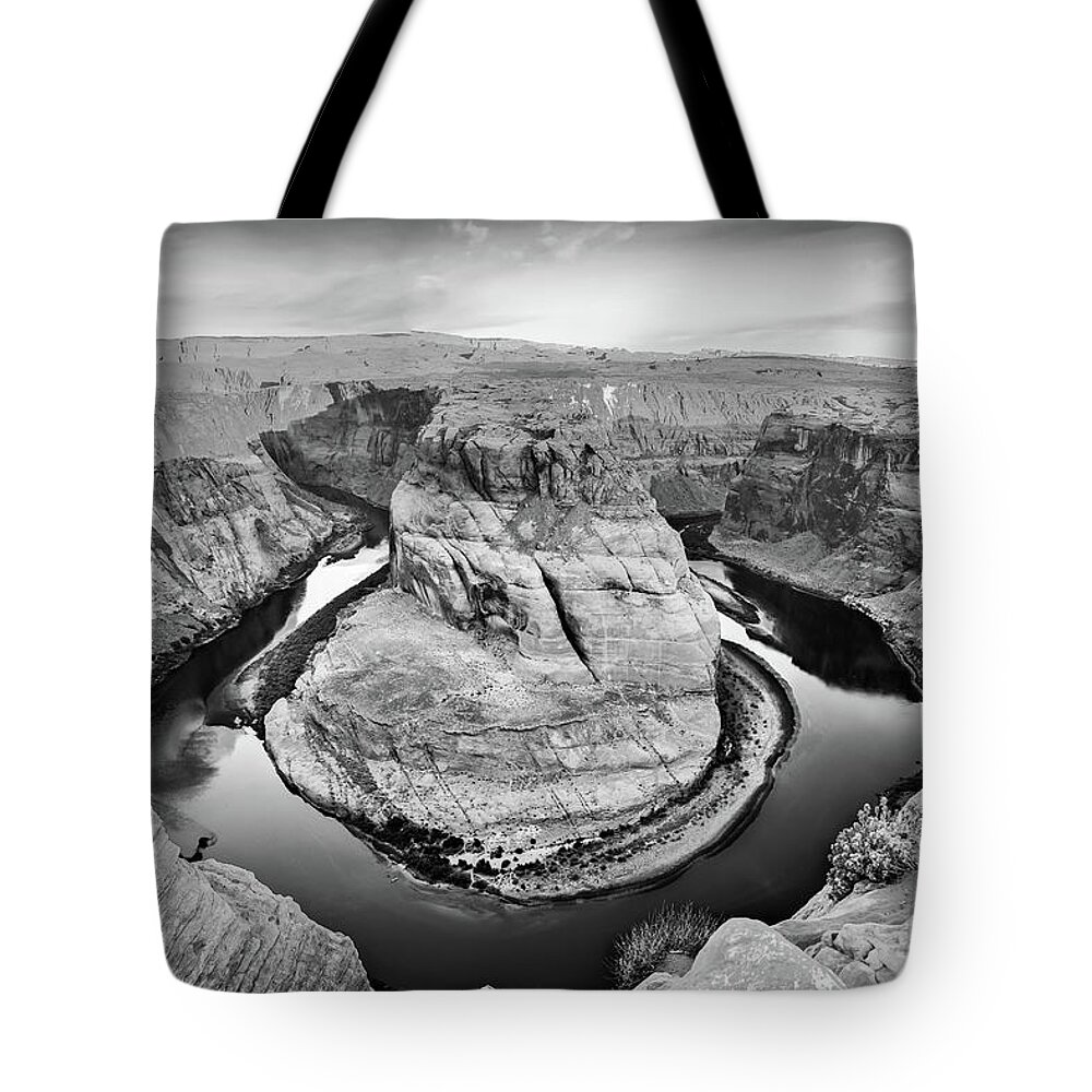 America Tote Bag featuring the photograph Arizona Horseshoe Bend Morning in Monochrome by Gregory Ballos
