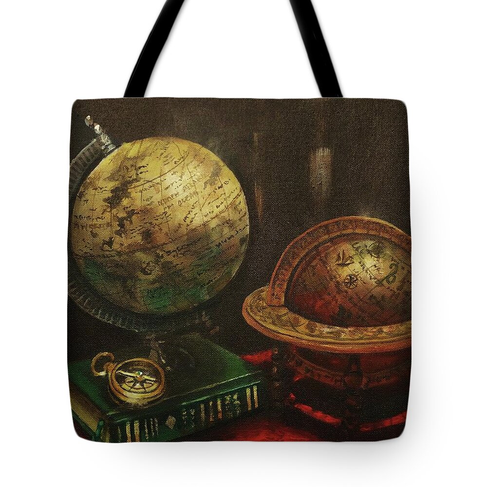 Explorers’ Club Tote Bag featuring the painting Armchair Traveler by Tom Shropshire
