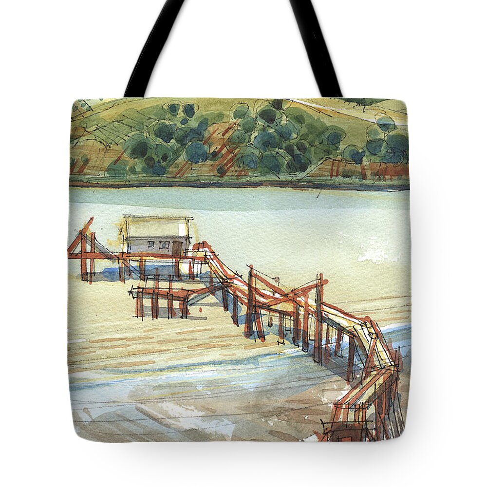 Benicia Tote Bag featuring the painting Arneson Park Pier Benicia by Judith Kunzle