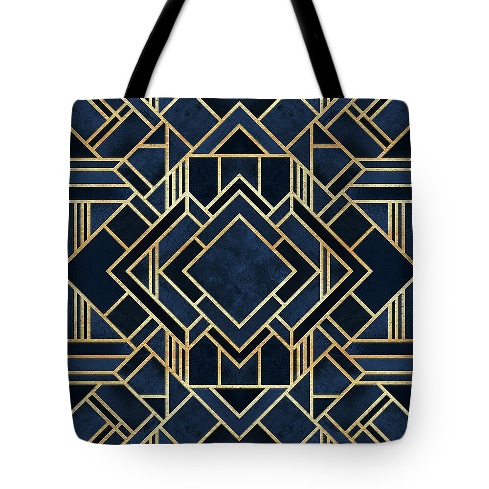 Graphic Tote Bag featuring the digital art Art Deco Blue by Elisabeth Fredriksson