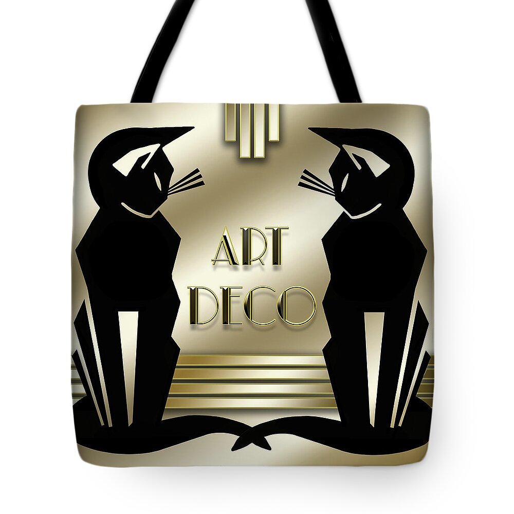 Art Deco Tote Bag featuring the digital art Art Deco Cats by Chuck Staley