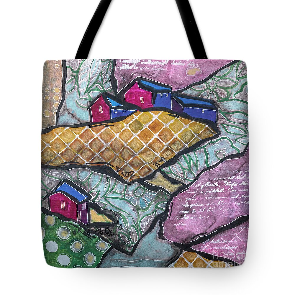  Painting Tote Bag featuring the mixed media Art Land 6 by Ariadna De Raadt