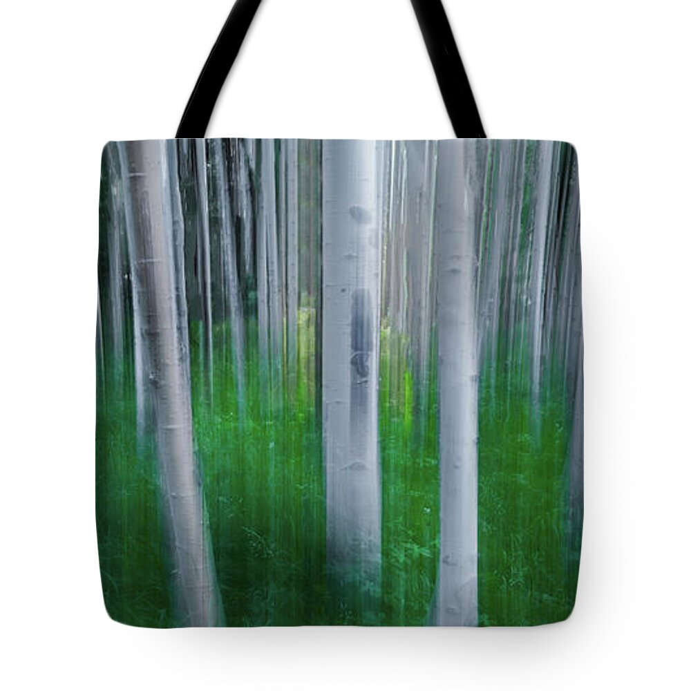 Tree Tote Bag featuring the photograph Artistic Aspens Panorama by Larry Marshall