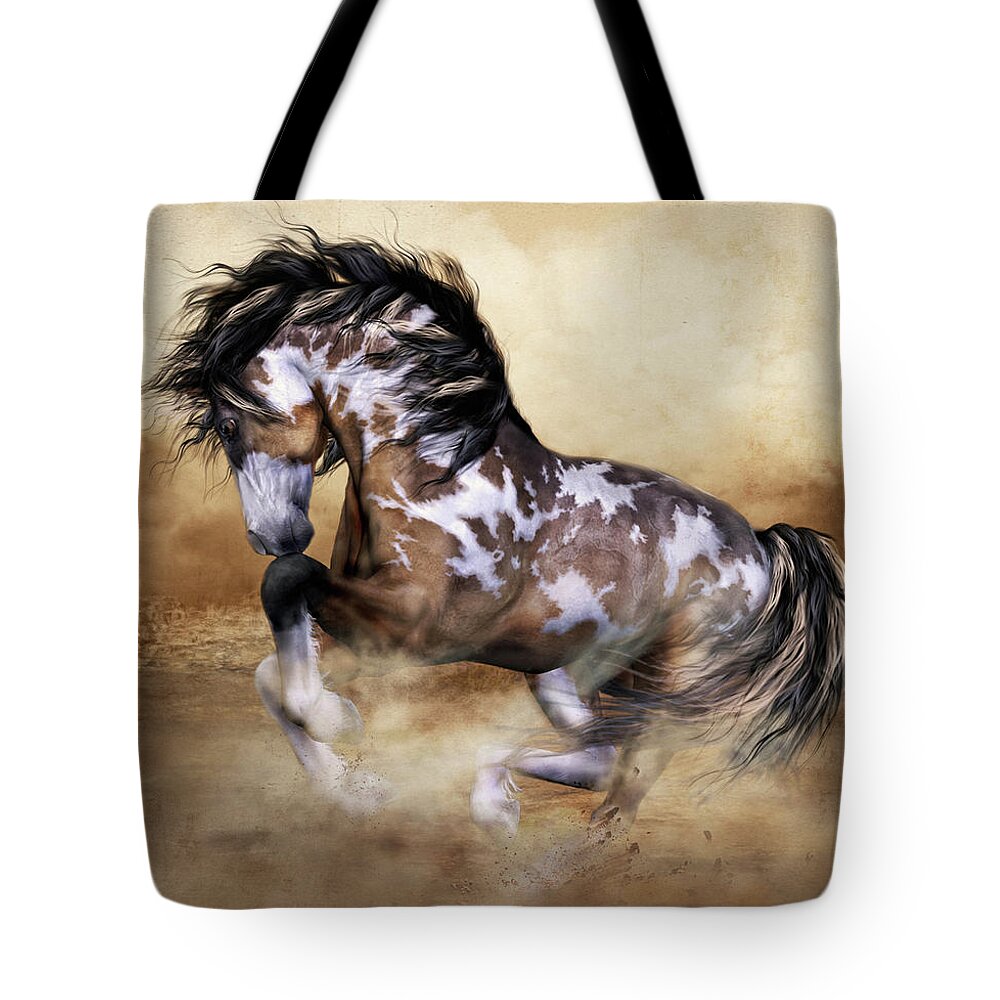 Wild Free Horse Art Tote Bag featuring the digital art Wild and Free Horse Art by Shanina Conway