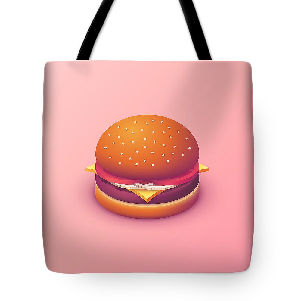 Burger Tote Bag featuring the digital art Burger Isometric - Plain Salmon by Organic Synthesis