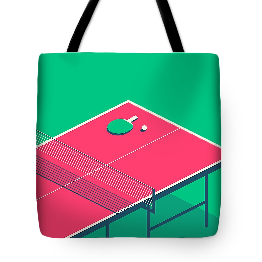 Table Tote Bag featuring the digital art Table Tennis Table Isometric - Green by Organic Synthesis