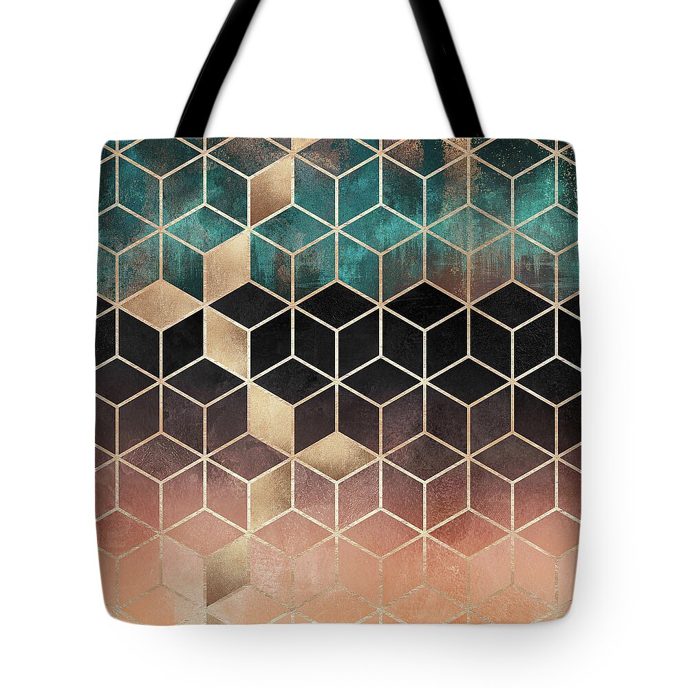 Graphic Tote Bag featuring the digital art Ombre Dream Cubes by Elisabeth Fredriksson