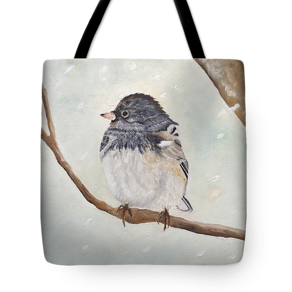 Junco Tote Bag featuring the painting Snowbird In The Blizzard by Angeles M Pomata