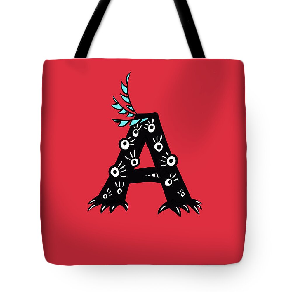 Letter A Tote Bag featuring the digital art Letter A Funny Monster Drawing by Boriana Giormova