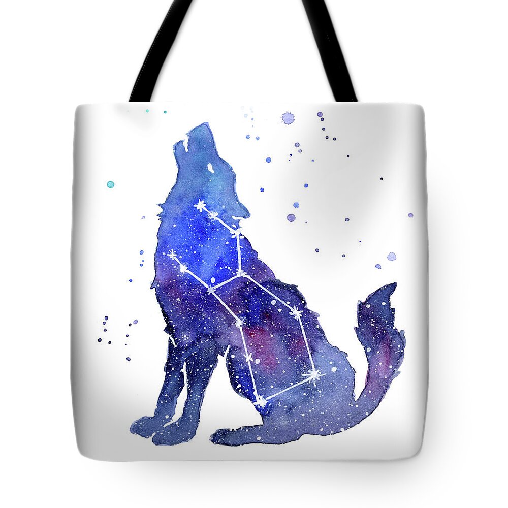 Wolf Tote Bag featuring the painting Galaxy Wolf - Lupus Constellation by Olga Shvartsur