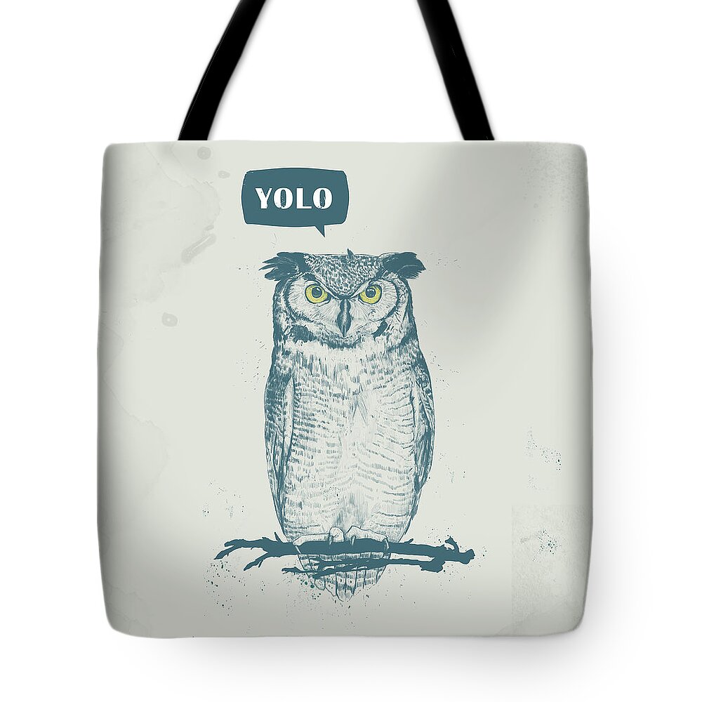 Owl Tote Bag featuring the mixed media Yolo by Balazs Solti
