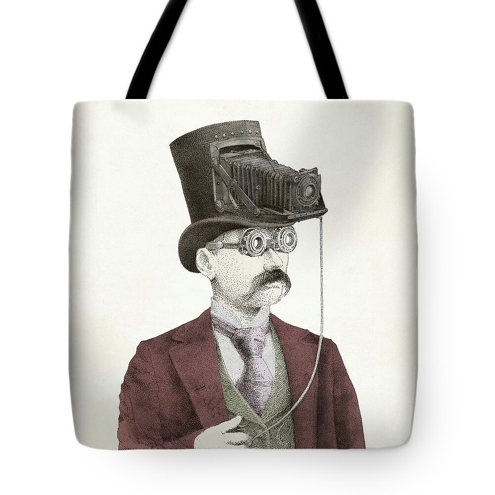 Photography Tote Bag featuring the drawing The Photographer by Eric Fan
