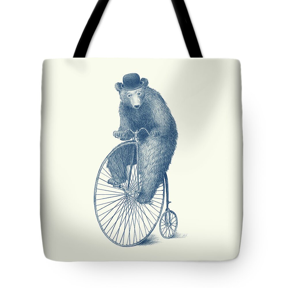 Bear Tote Bag featuring the drawing Morning Ride by Eric Fan
