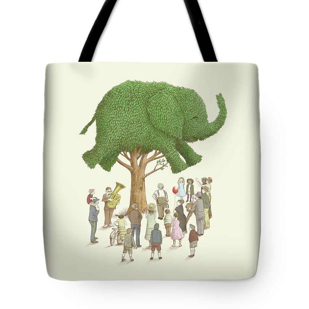 Elephant Tote Bag featuring the drawing The Elephant Tree by Eric Fan
