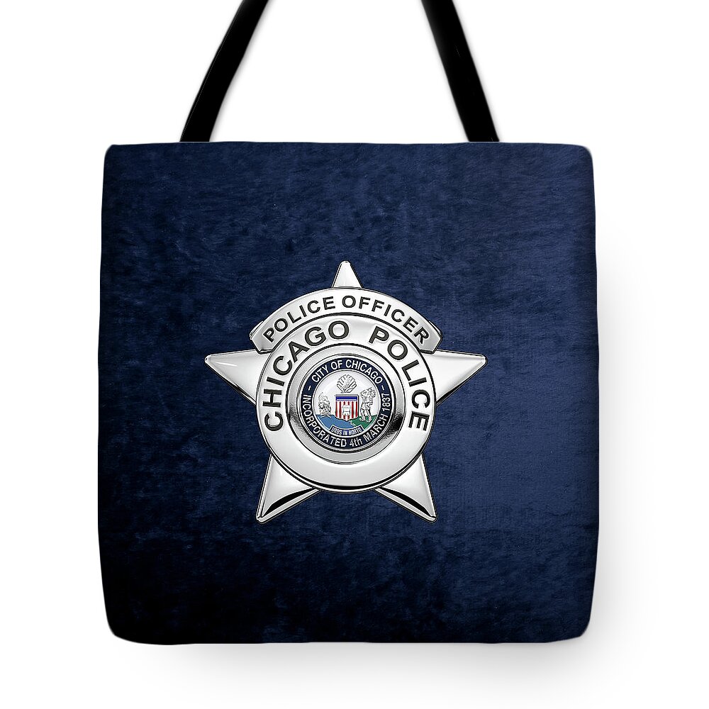  ‘law Enforcement Insignia & Heraldry’ Collection By Serge Averbukh Tote Bag featuring the digital art Chicago Police Department Badge - C P D  Police Officer Star over Blue Velvet by Serge Averbukh
