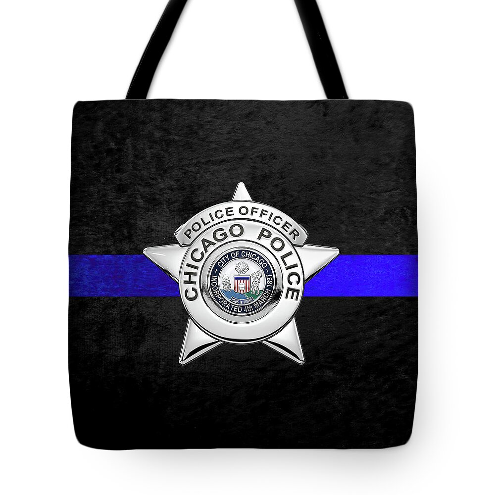  ‘law Enforcement Insignia & Heraldry’ Collection By Serge Averbukh Tote Bag featuring the digital art Chicago Police Department Badge - C P D  Police Officer Star over The Thin Blue Line by Serge Averbukh