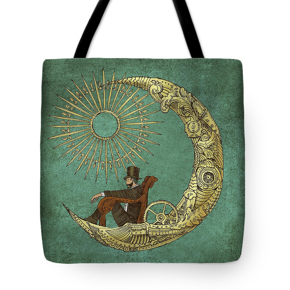Moon Tote Bag featuring the drawing Moon Travel - option by Eric Fan