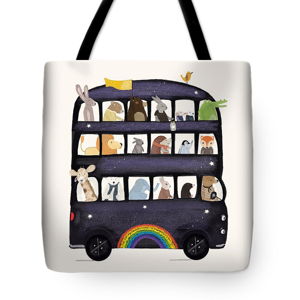 Childrens Tote Bag featuring the painting The Rainbow Bus by Bri Buckley
