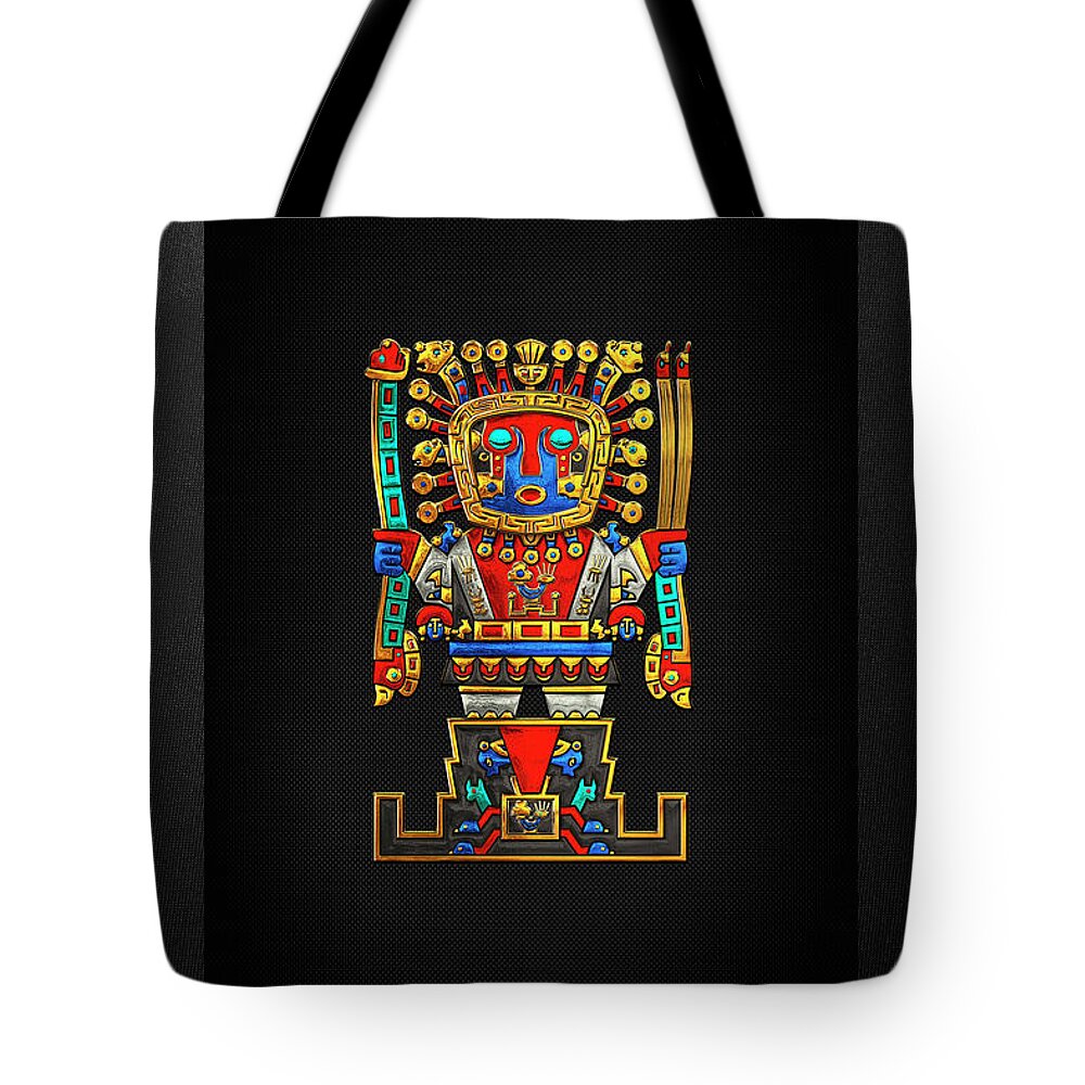 Treasures Of Pre-columbian America’ Collection By Serge Averbukh Tote Bag featuring the digital art Incan Gods - The Great Creator Viracocha on Black Canvas by Serge Averbukh
